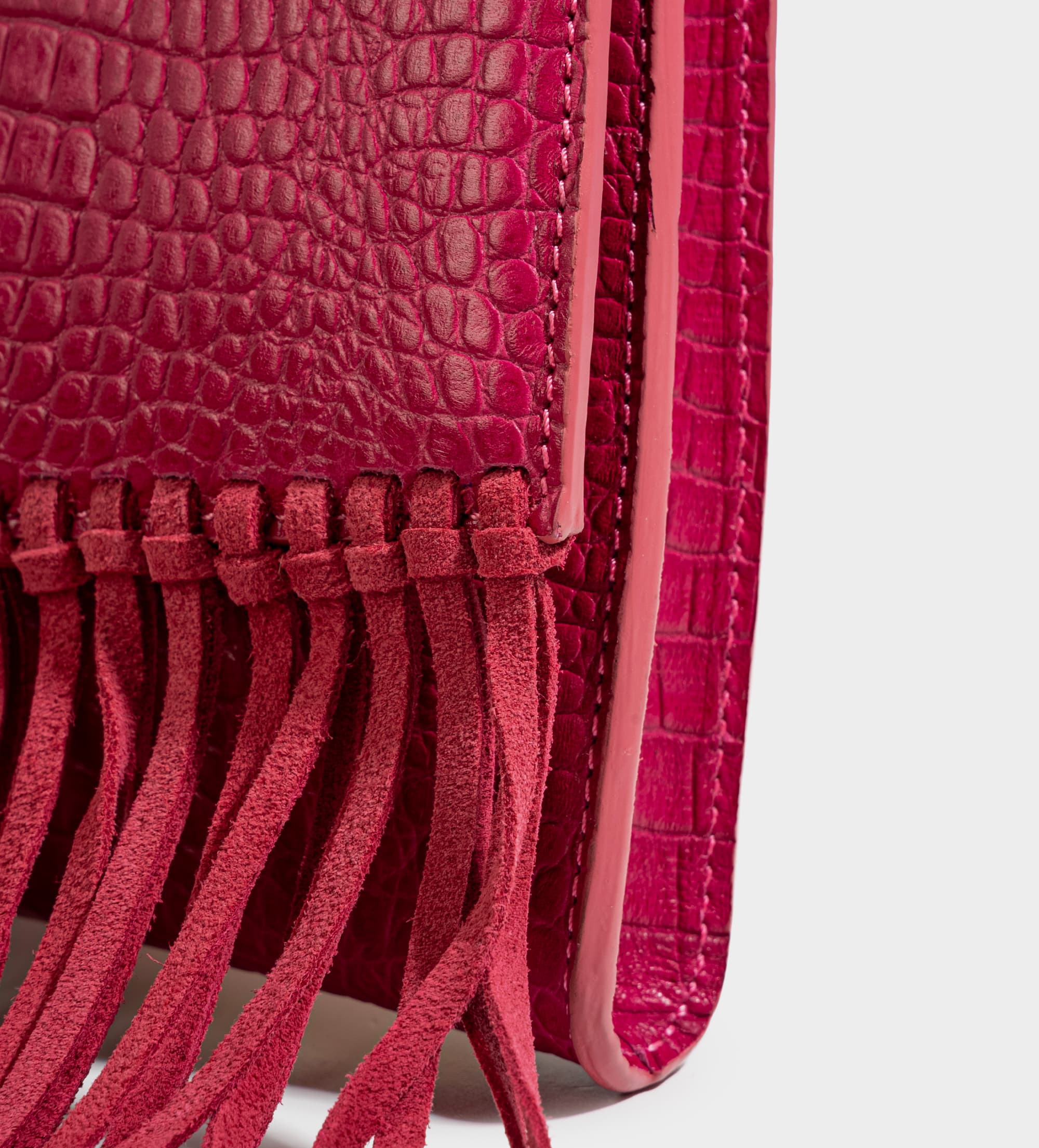 BOLSO CLUTCH FLECOS PIEL ROSA