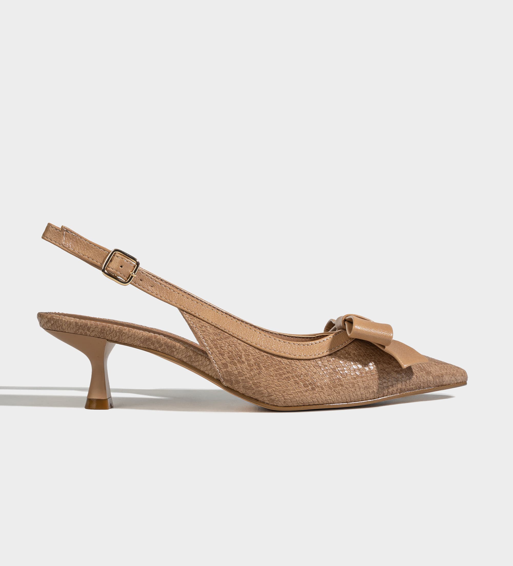 ZAPATILLA DESTALONADA TACÓN KITTEN GRABADO NUDE