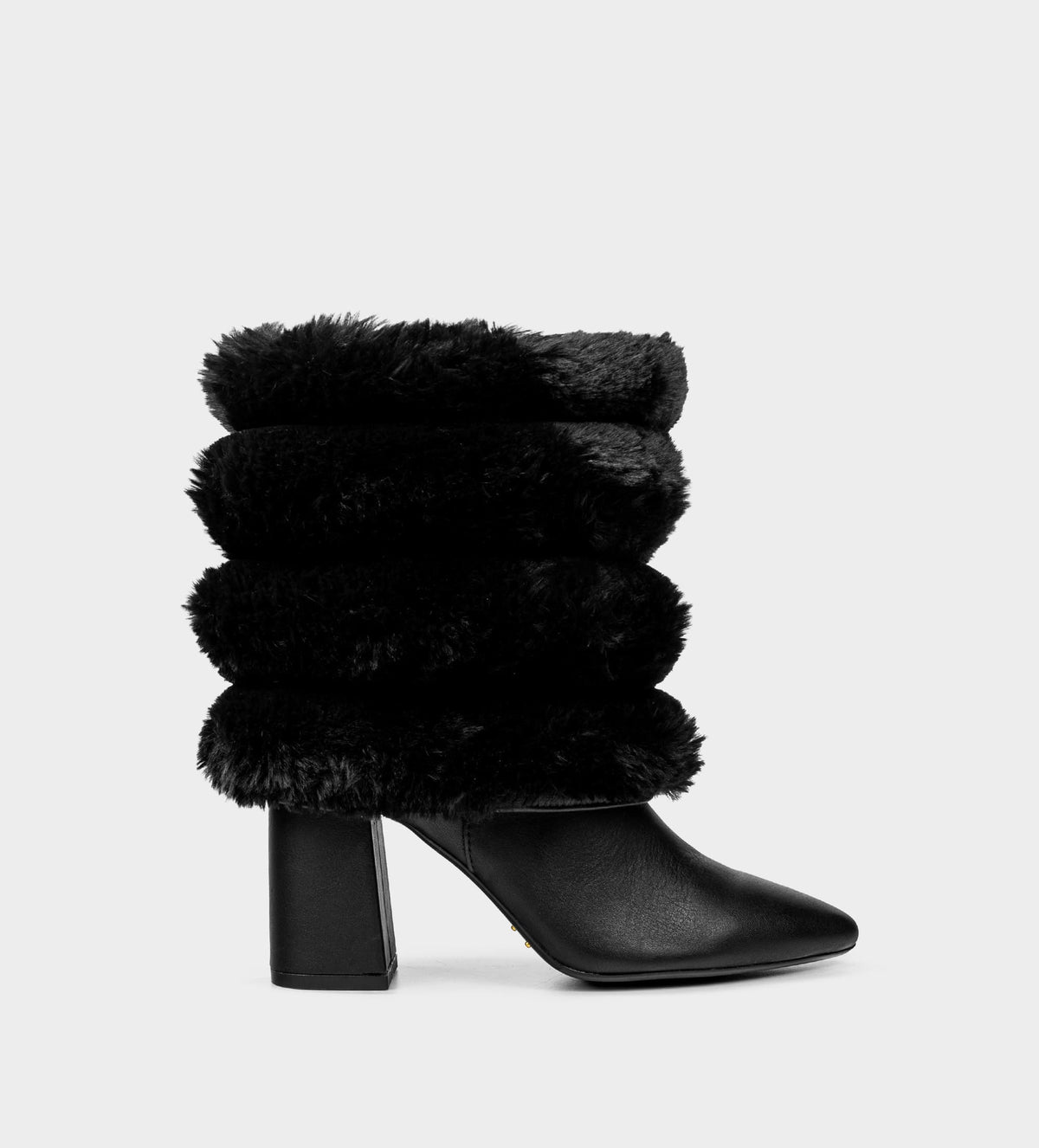 BOTA TACÓN DOBLE VISTA PELUCHE PIEL NEGRO