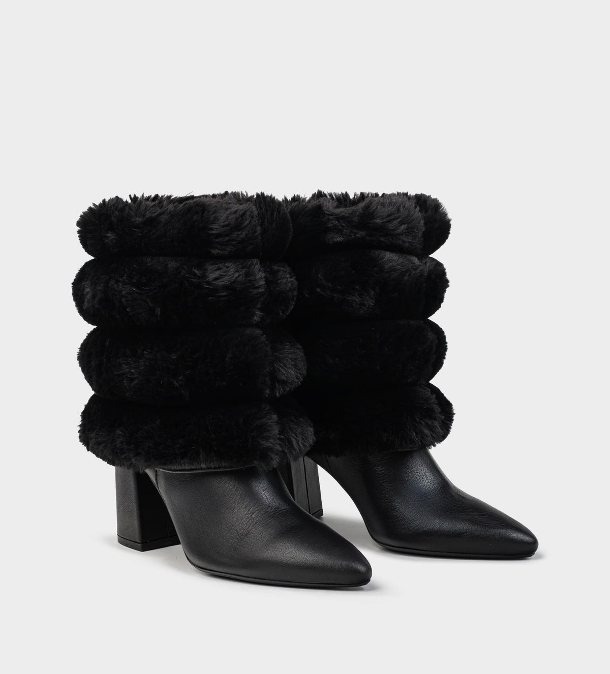 BOTA TACÓN DOBLE VISTA PELUCHE PIEL NEGRO