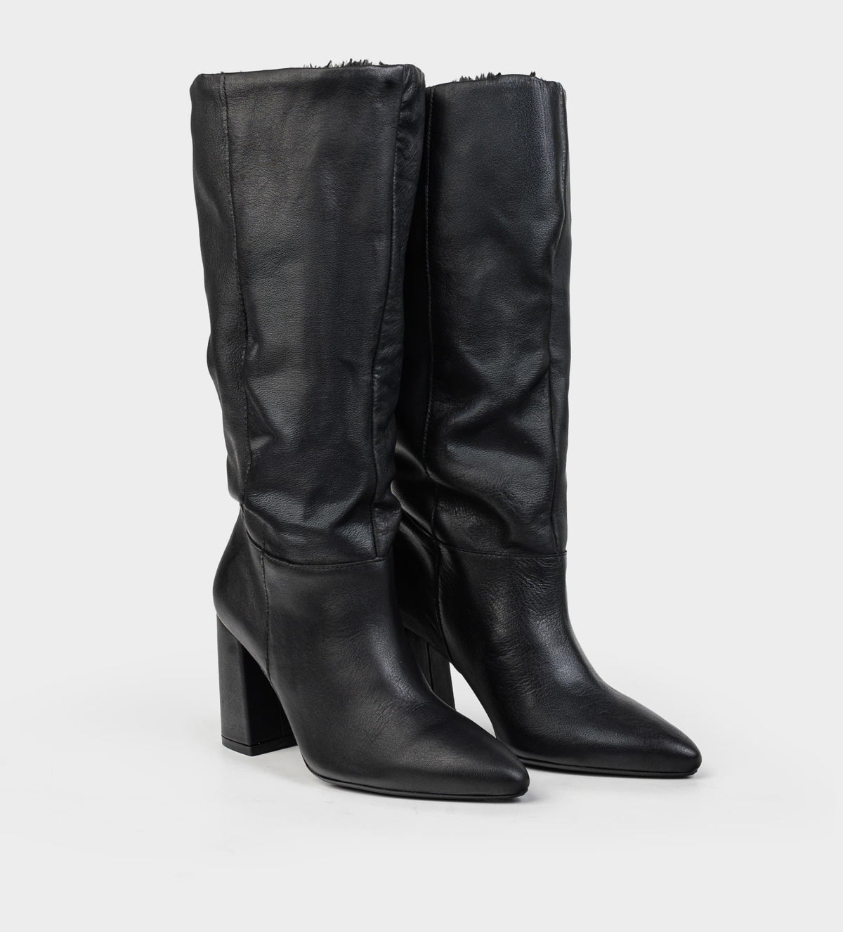 BOTA TACÓN DOBLE VISTA PELUCHE PIEL NEGRO