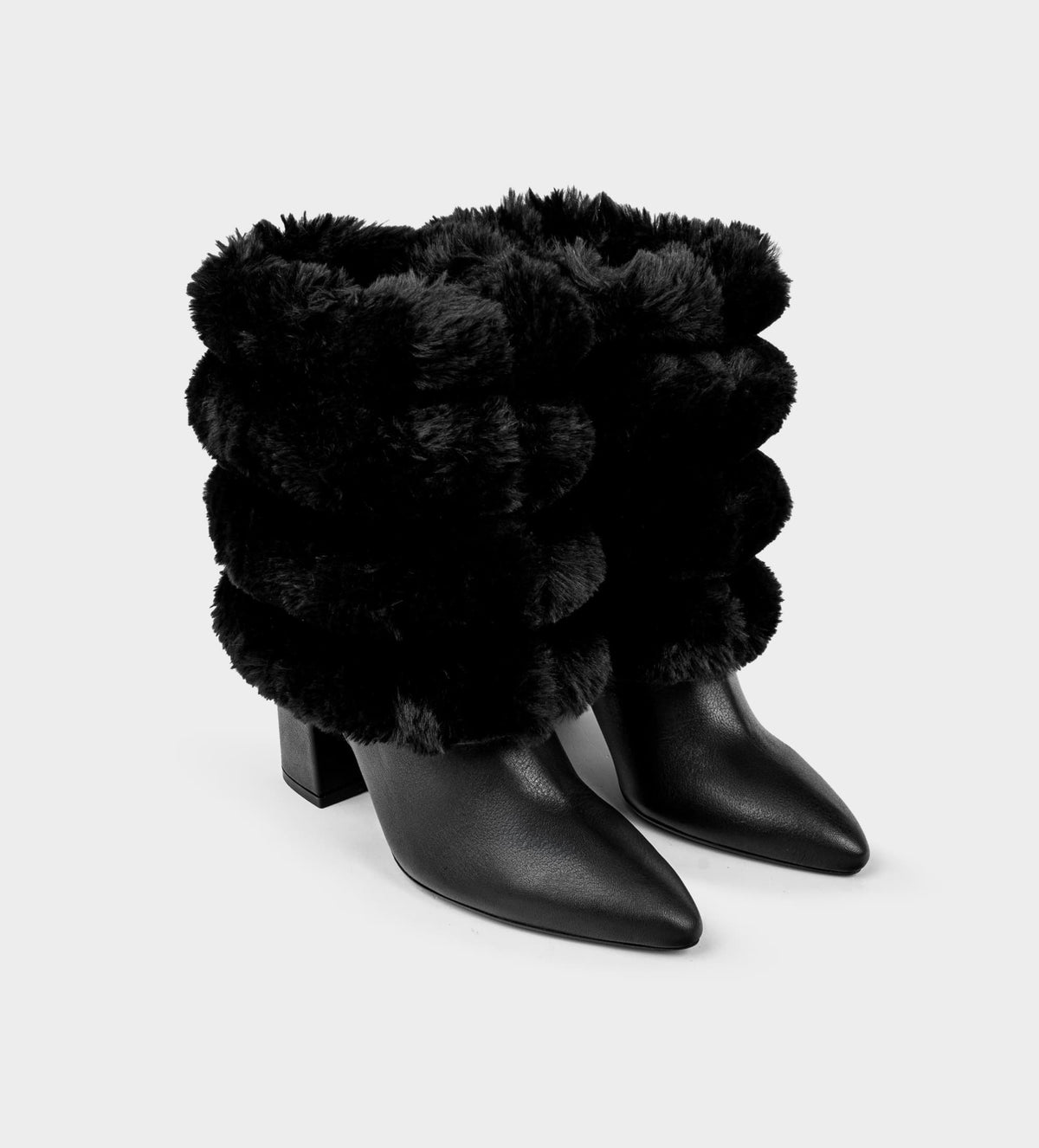 BOTA TACÓN DOBLE VISTA PELUCHE PIEL NEGRO