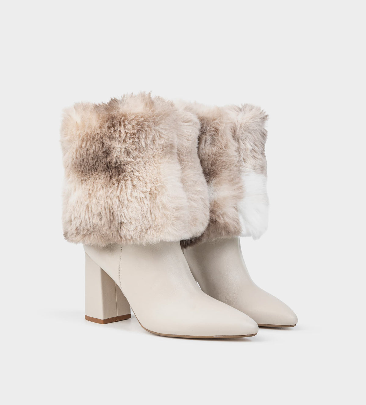 BOTA TACÓN DOBLE VISTA PELUCHE PIEL BLANCO