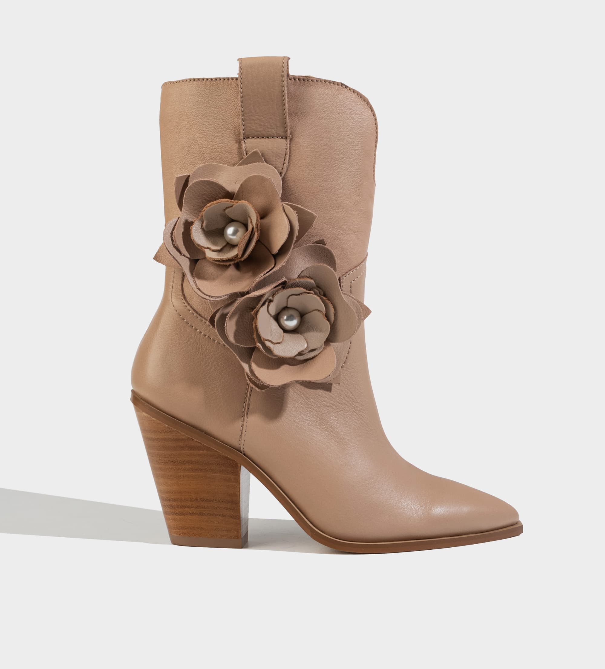 BOTA WESTERN TACÓN BLOQUE PIEL FLORES NUDE