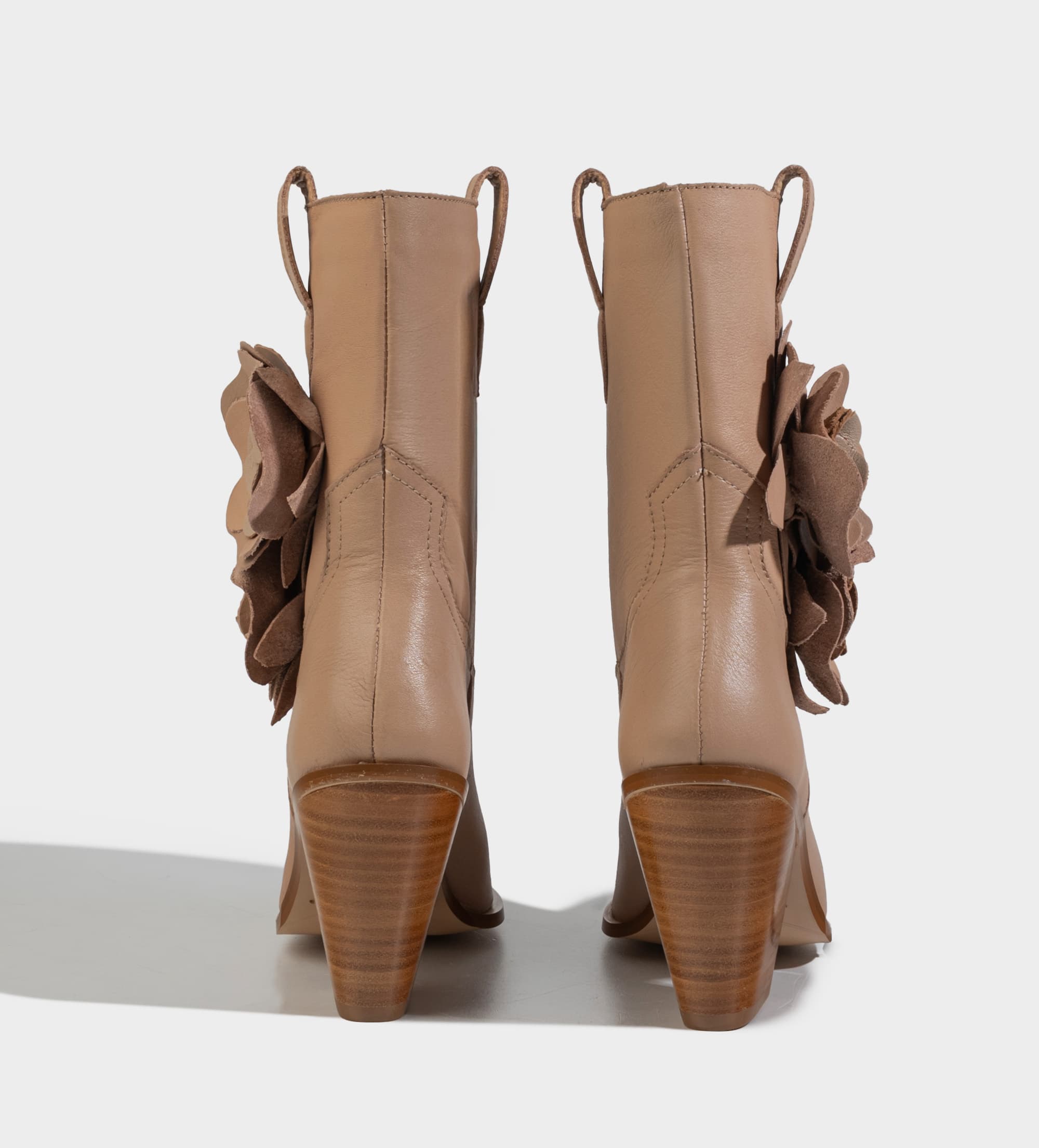 BOTA WESTERN TACÓN BLOQUE PIEL FLORES NUDE