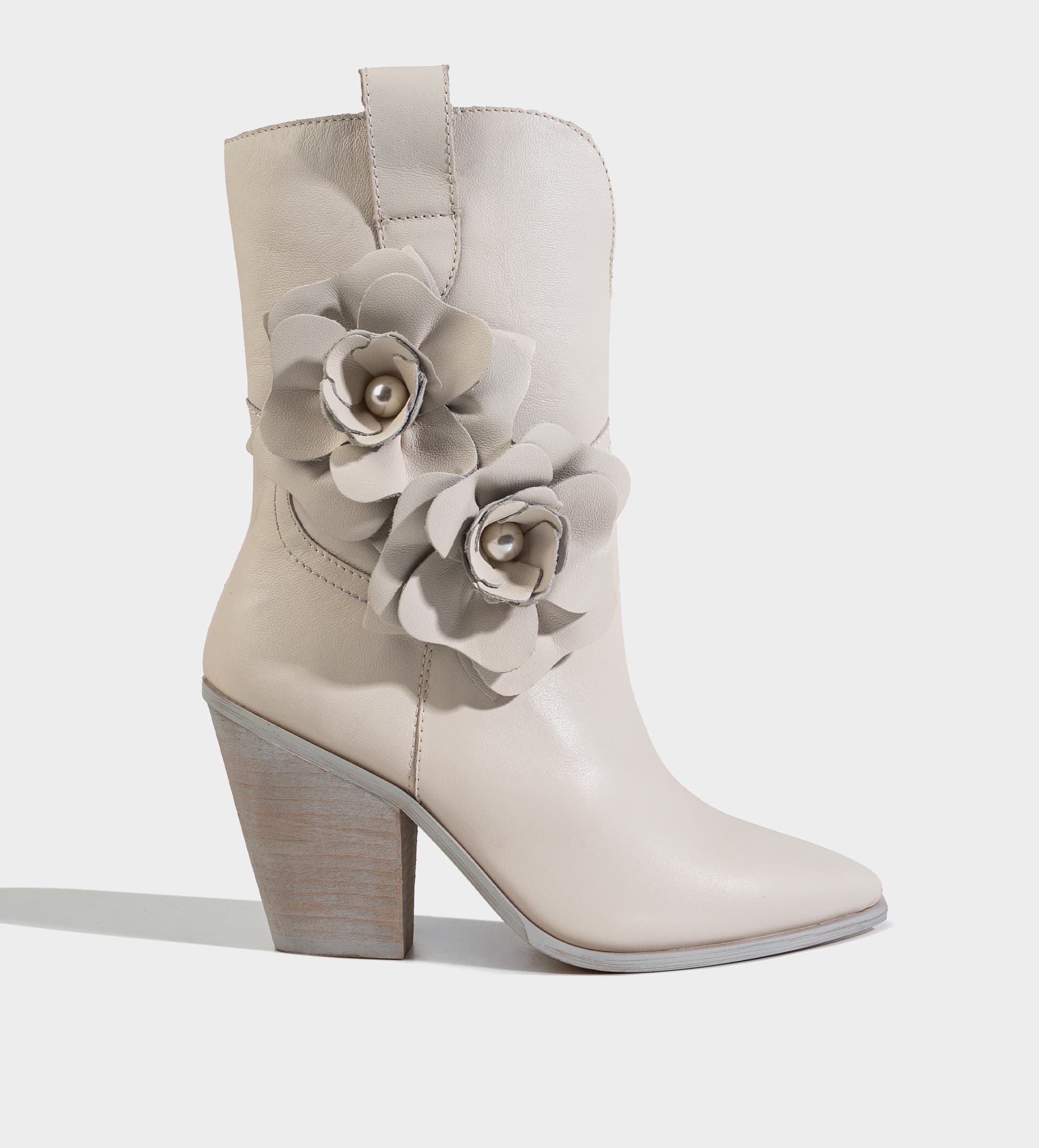 BOTA WESTERN TACÓN BLOQUE PIEL FLORES BLANCO