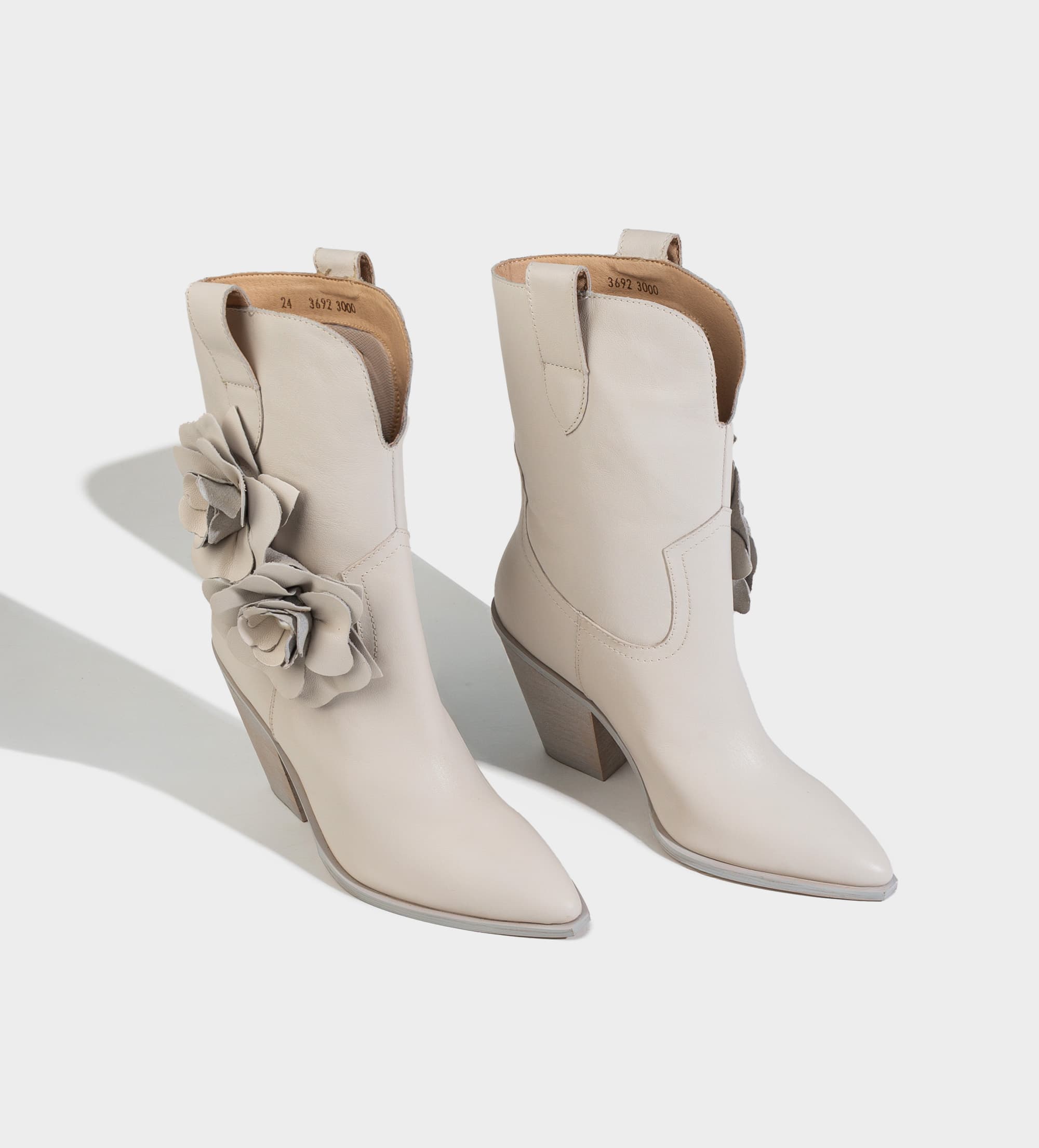 BOTA WESTERN TACÓN BLOQUE PIEL FLORES BLANCO