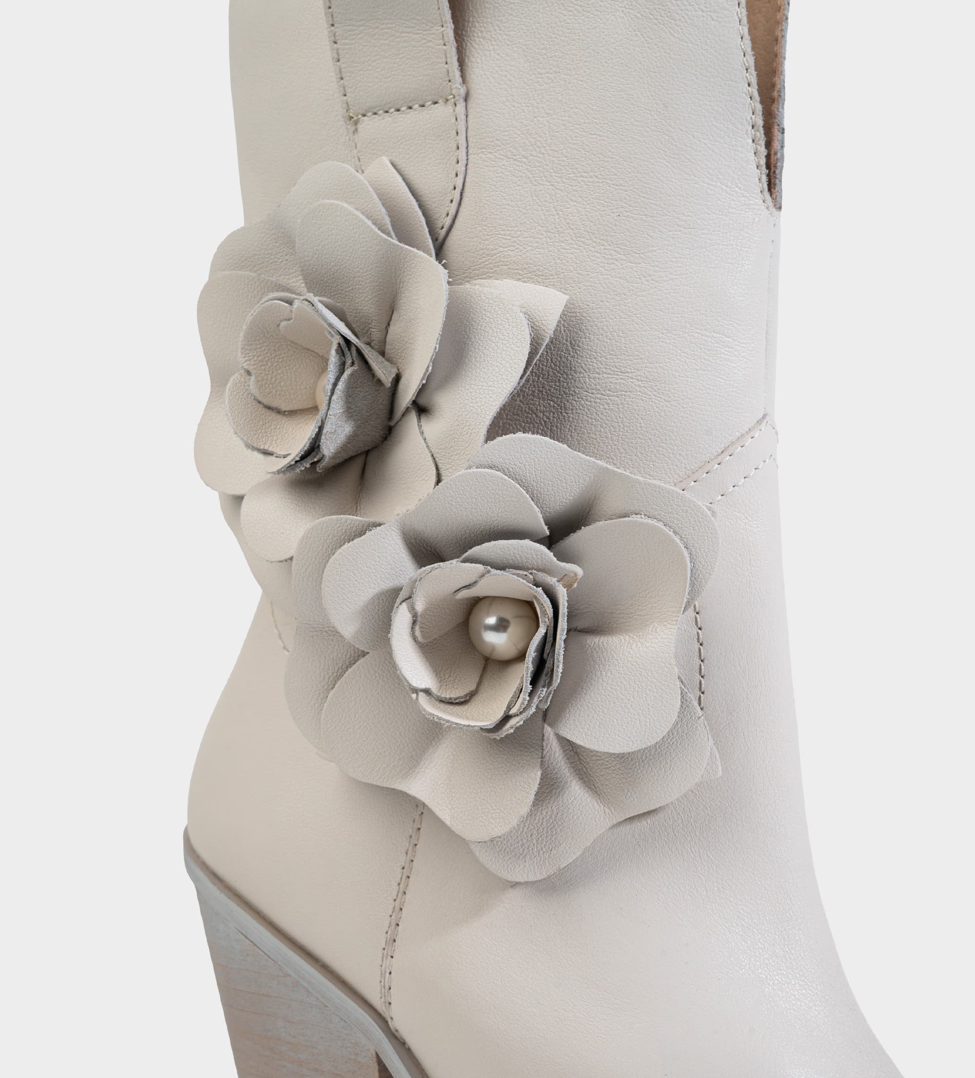 BOTA WESTERN TACÓN BLOQUE PIEL FLORES BLANCO