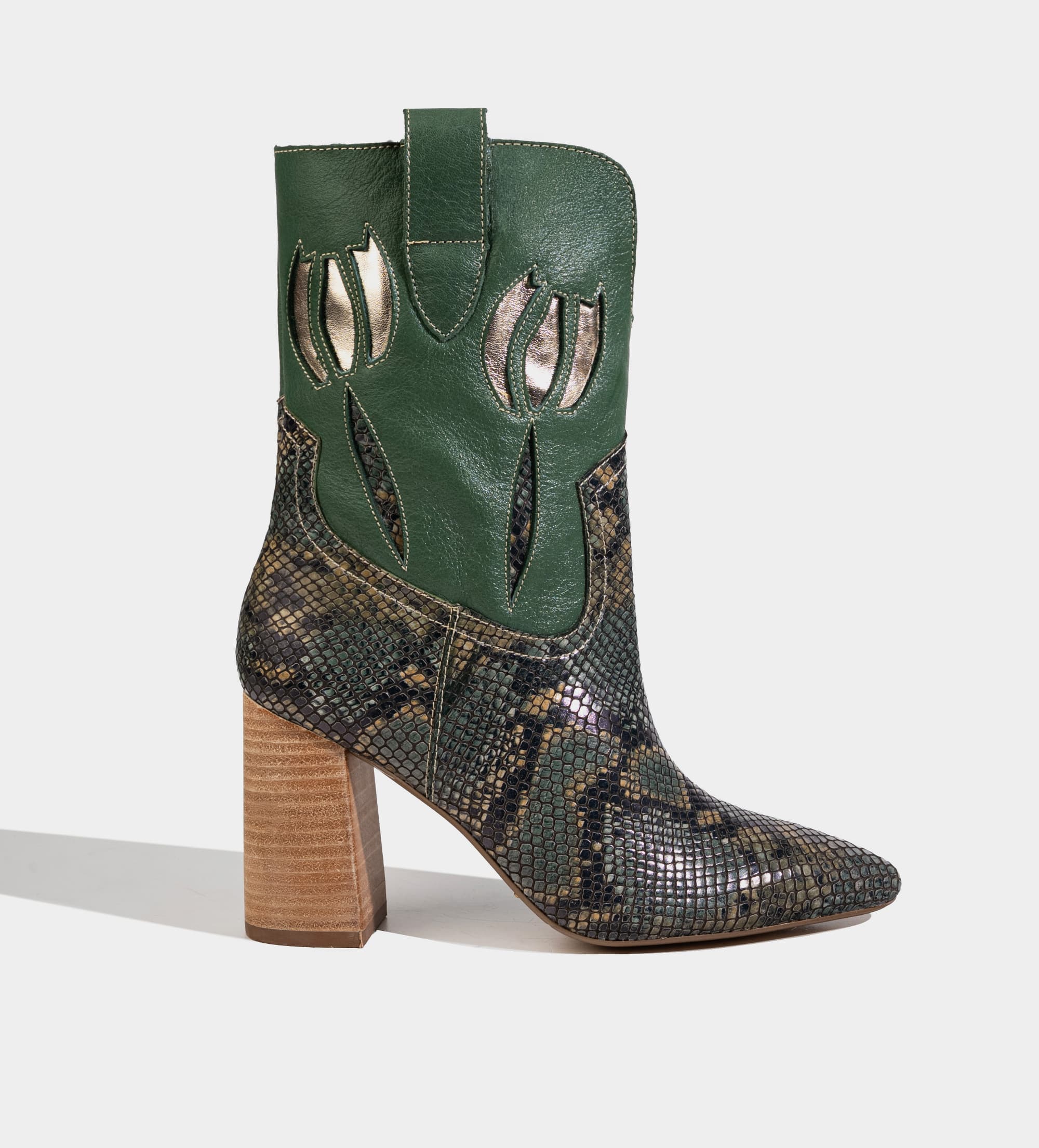BOTA WESTERN PIEL GRABADO ANIMAL PRINT VERDE