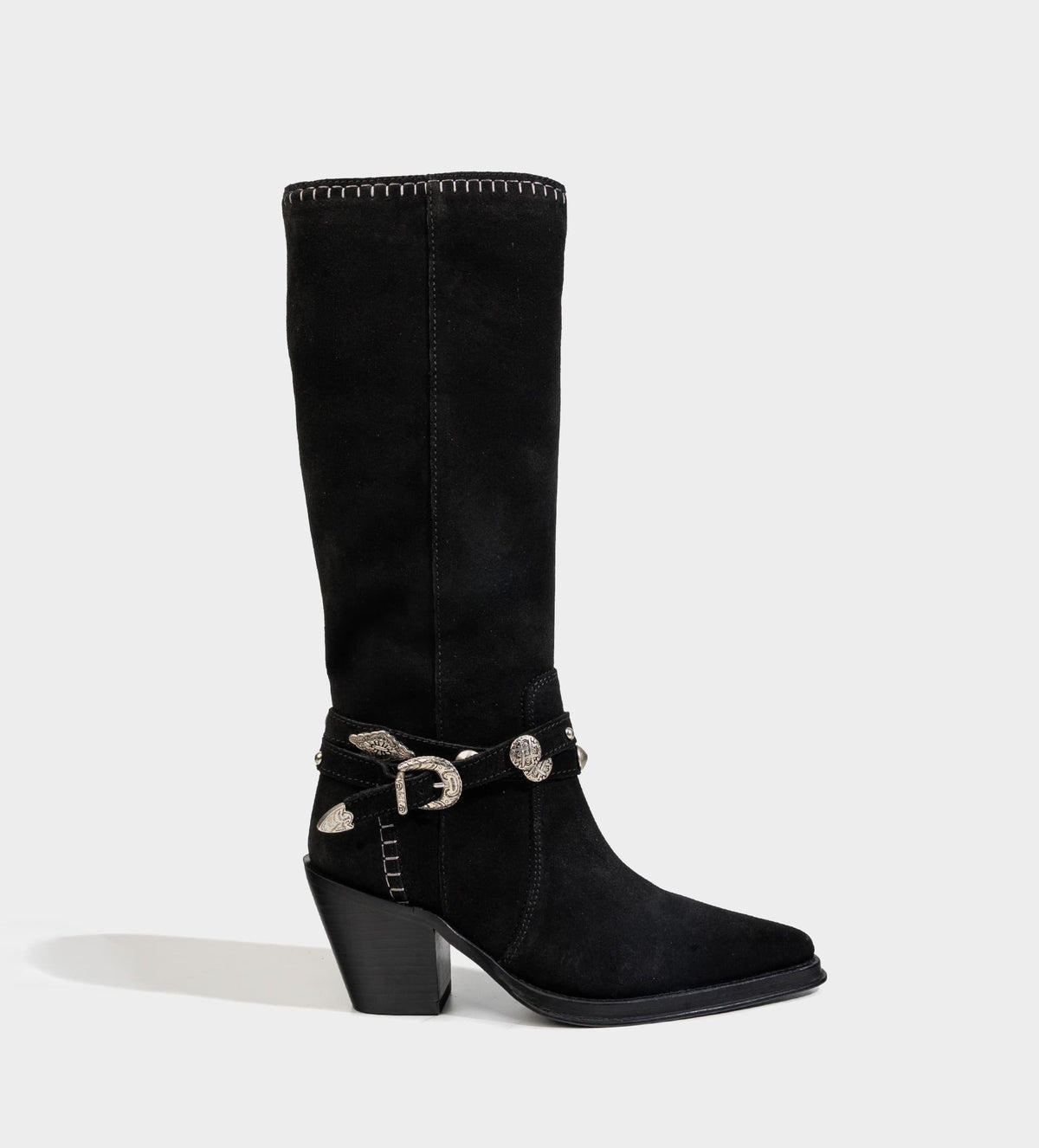 BOTA ALTA WESTERN GAMUZA CINTURÓN NEGRO