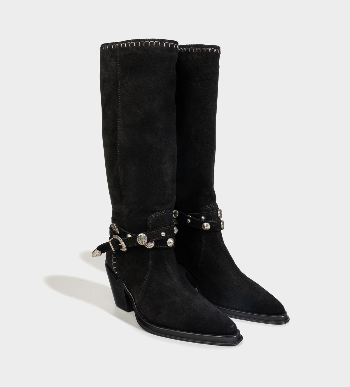 BOTA ALTA WESTERN GAMUZA CINTURÓN NEGRO