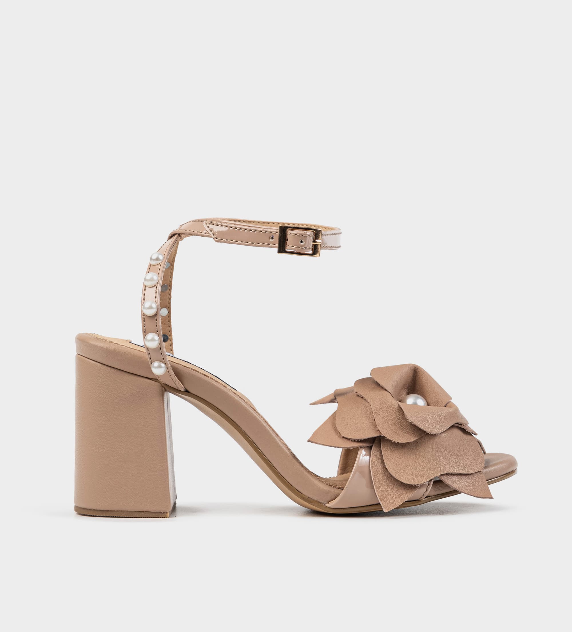 SANDALIA TACÓN BLOQUE FLORES BEIGE