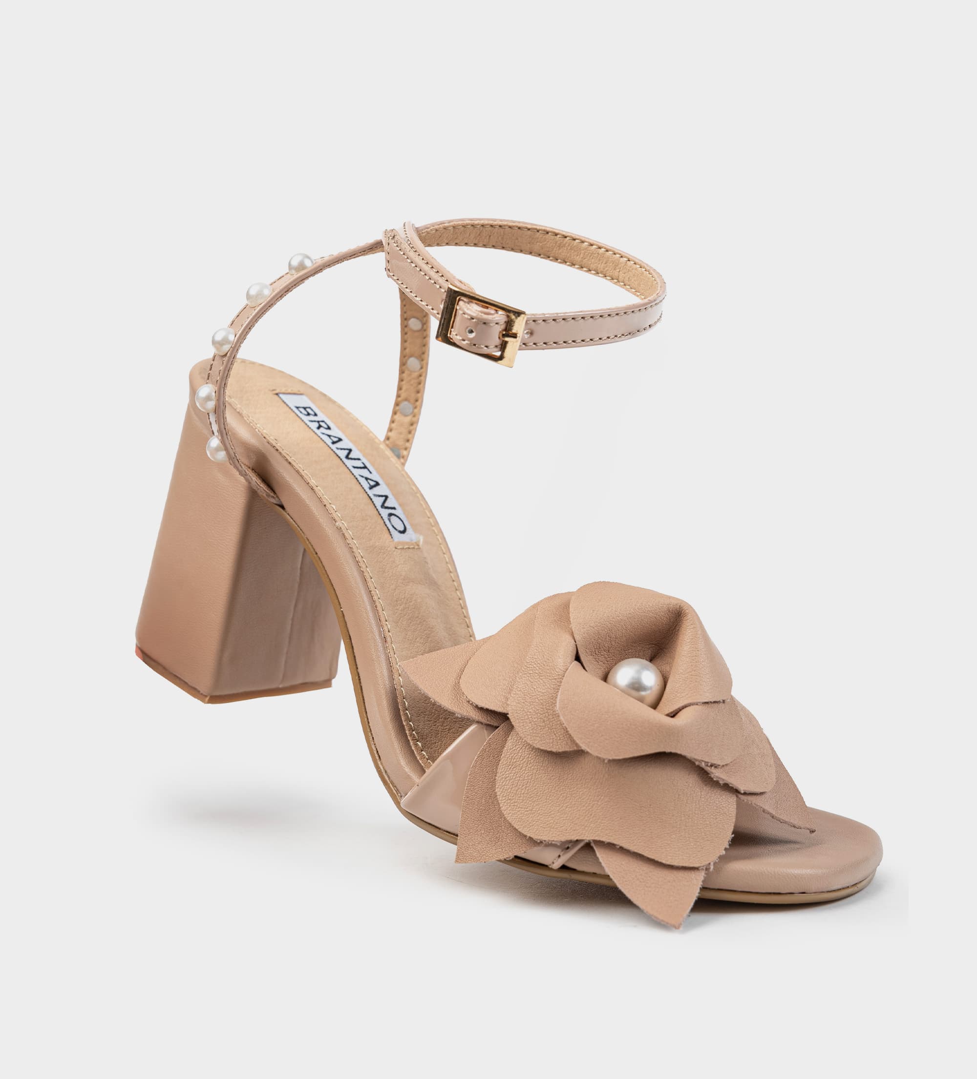 SANDALIA TACÓN BLOQUE FLORES BEIGE