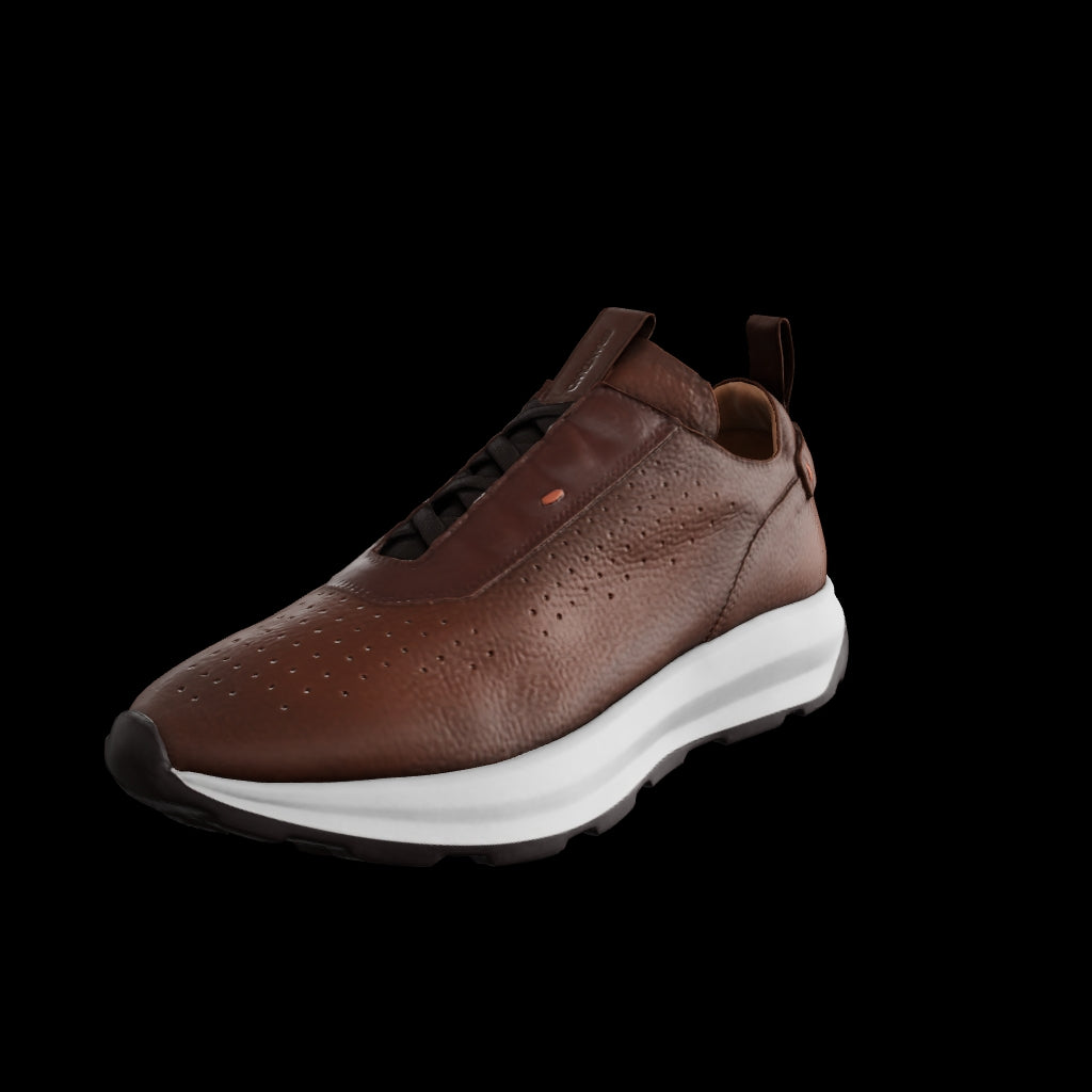 SNEAKER SUELA ULTRA LIGERA AGUJETAS ELÁSTICAS PIEL CAFÉ